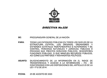 Directiva No.26 de 2020 de la Procuraduría General de la Nación - PGN