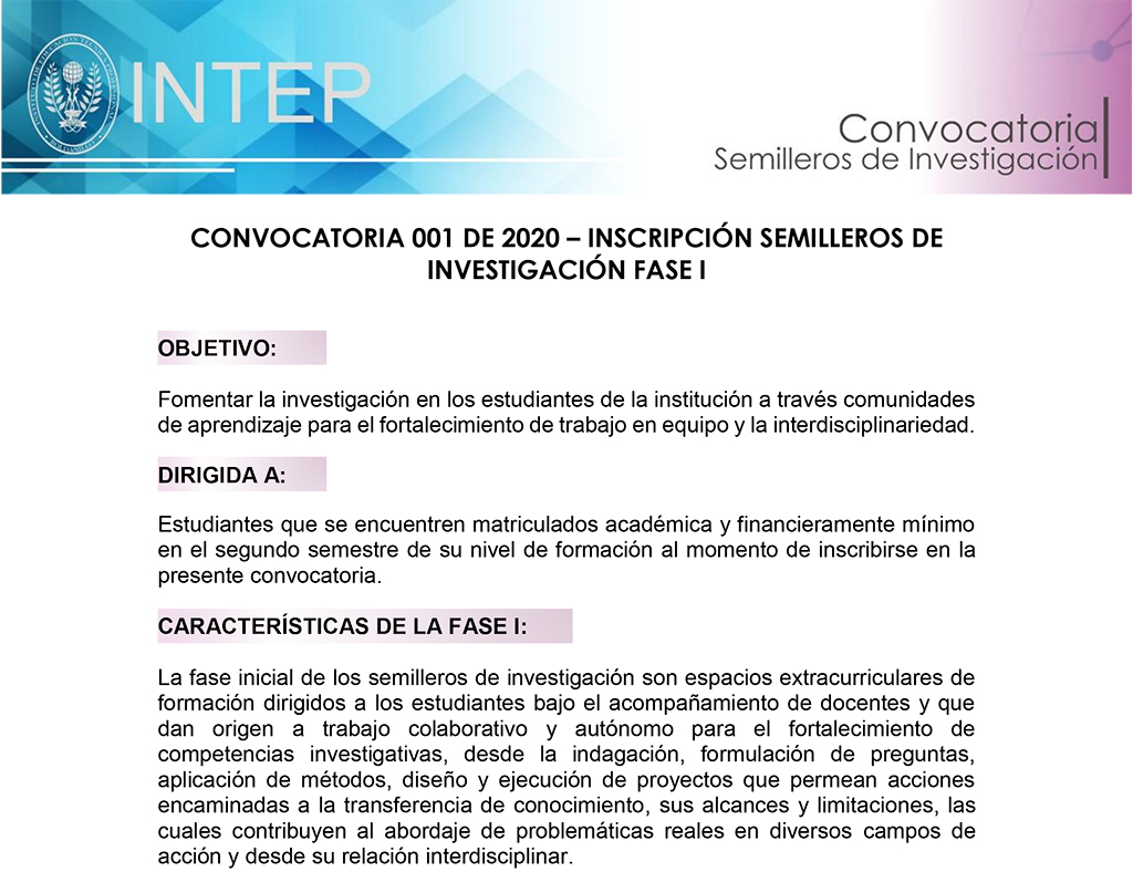 Convocatoria Semilleros de Investigación