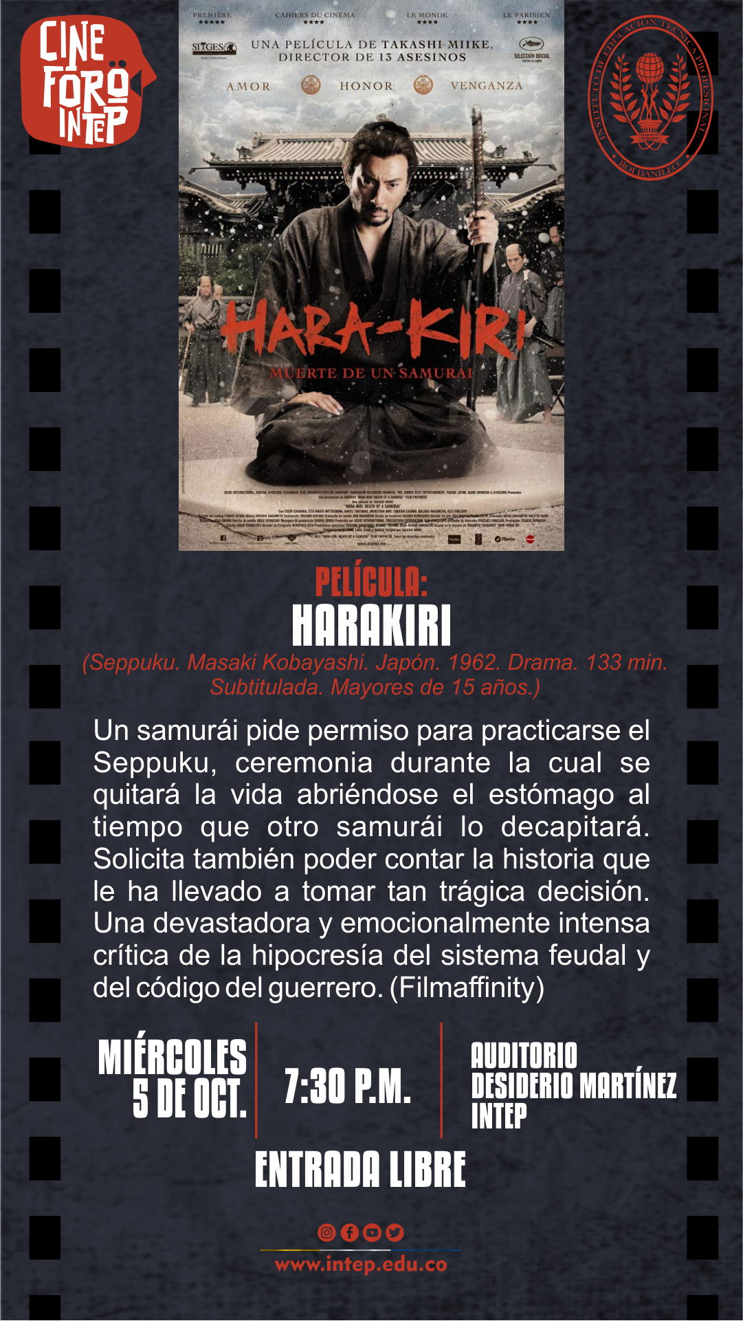 Cine Foro INTEP. Película Harakiri