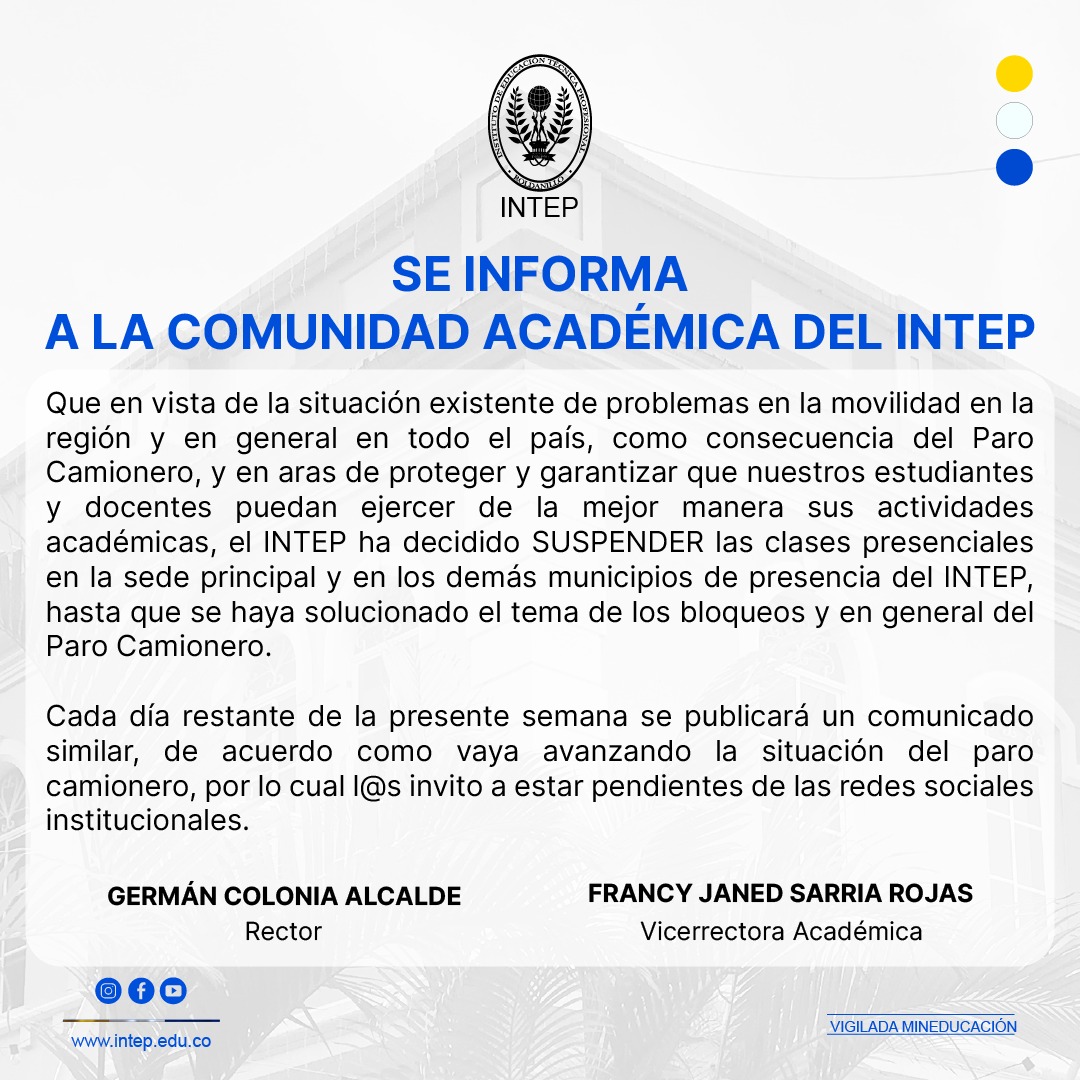 COMUNICADO OFICIAL DE LA INSTITUCIÓN