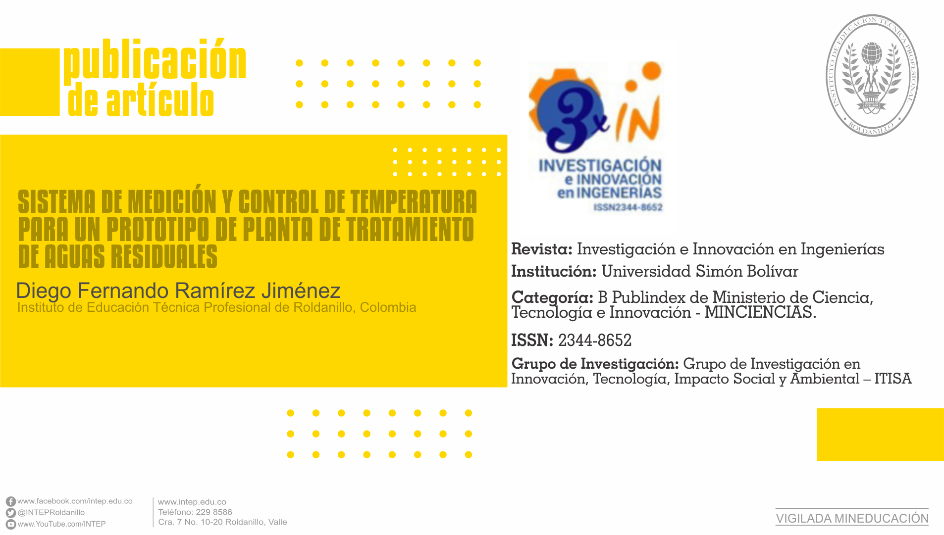 Publicación de Artículo en la Revista Investigación e Innovación en Ingenierías